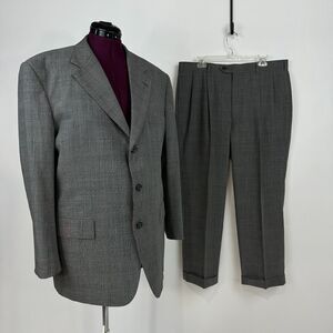 Brooks Brothers  Brookscool Suit 43R 38x27.5 Grey Glen Plaid Wool 3Btn Mens Flaw